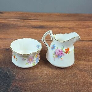 Hammersley & Co Creamer Sugar Set Bone China White Floral Excellent England